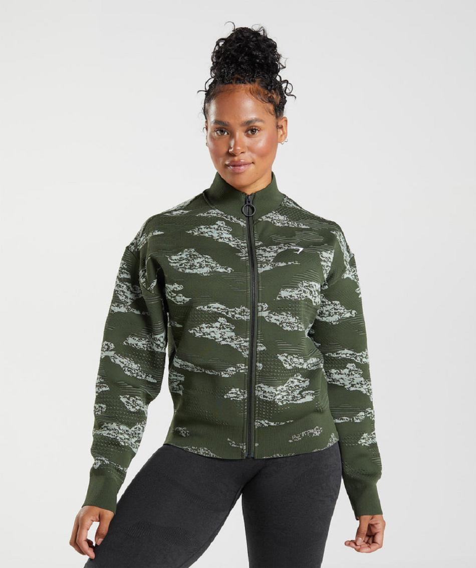 Chaquetas Gymshark Adapt Camo Seamless Pista Mujer Verde Oliva Verde | CO 2051QMA